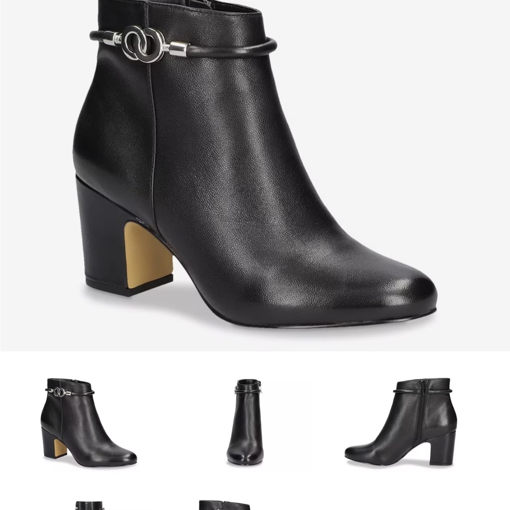 Bella Vita Black Leather Ankle Booties, Silver Accent buckle 9.5 heeled boot
